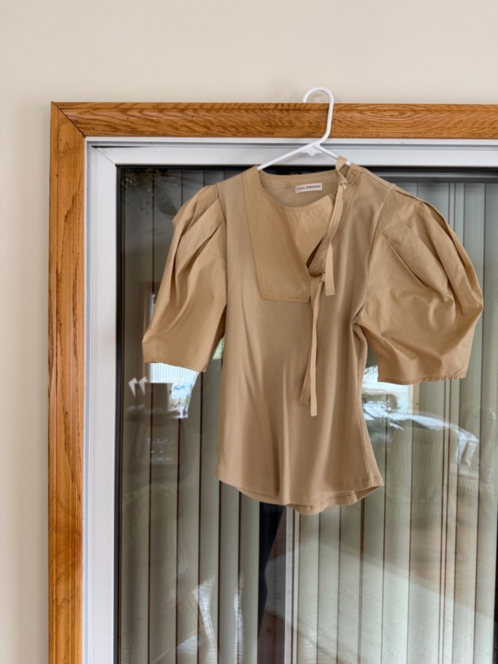 Ulla Johnson Beige Puff-Sleeve Tie-Neck Blouse